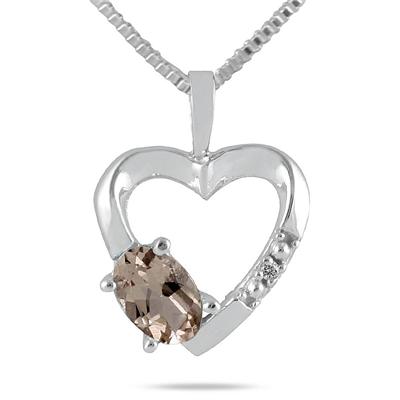 Smokey Quartz and Diamond Heart Pendant in 10kt White Gold