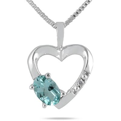 10-kt. Aquamarine and Diamond Heart Pendant