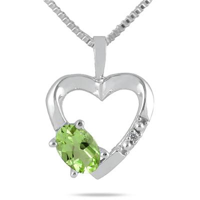 Peridot and Diamond Heart Pendant in 10kt White Gold