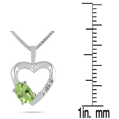 Peridot and Diamond Heart Pendant in 10kt White Gold