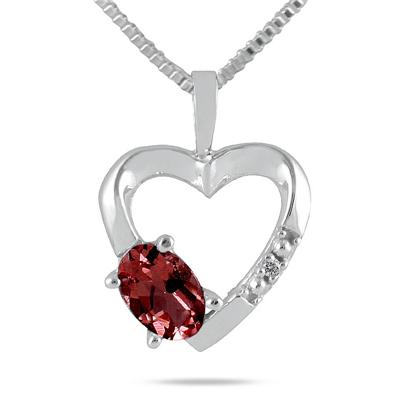 Garnet and Diamond Heart Pendant in 10kt White Gold