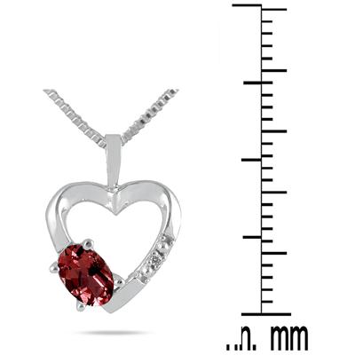 Garnet and Diamond Heart Pendant in 10kt White Gold