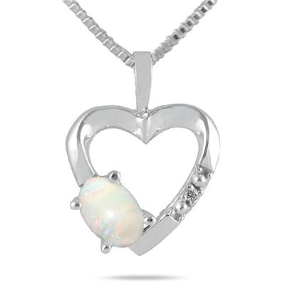 Opal and Diamond Heart Pendant in 10kt White Gold