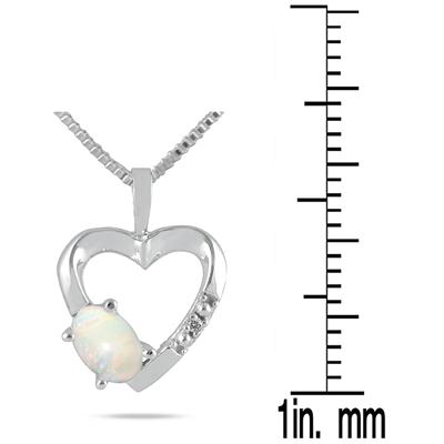 Opal and Diamond Heart Pendant in 10kt White Gold