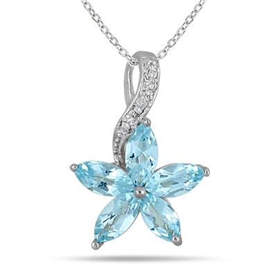 1.00 Carat Aquamarine and Diamond Flower Pendant in .925 Sterling Silver