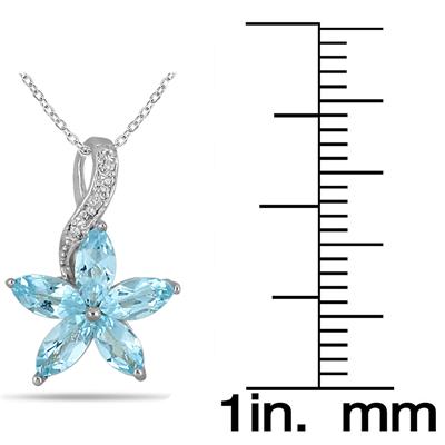 1.00 Carat Aquamarine and Diamond Flower Pendant in .925 Sterling Silver