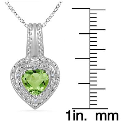 1.50 Carat Heart Shape Peridot and Diamond Pendant in .925 Sterling 