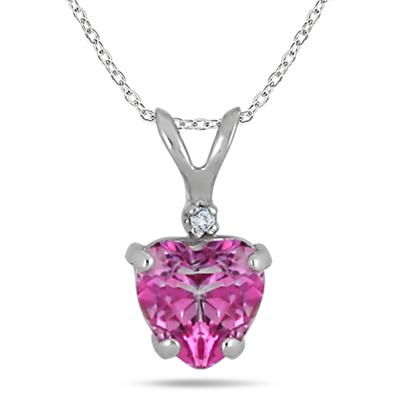 6MM Pink Topaz Heart and Diamond Pendant in .925 Sterling Silver 