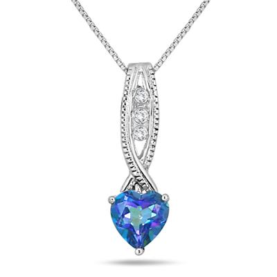 6MM Sheer Luck Topaz Heart and Diamond Pendant in .925 Sterling Silver
