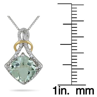 2.75 Carat Green Amethyst and Diamond Pendant in 18K Gold Plated .925 Sterling Silver 