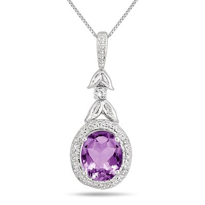 2.75 Carat Amethyst and Diamond Leaf Pendnat in .925 Sterling Silver