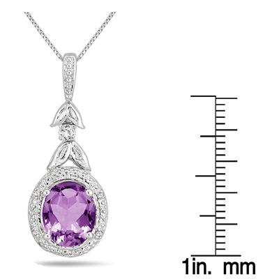 2.75 Carat Amethyst and Diamond Leaf Pendnat in .925 Sterling Silver