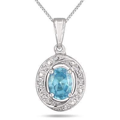 Blue Topaz and Diamond Royal Pendant in .925 Sterling Silver