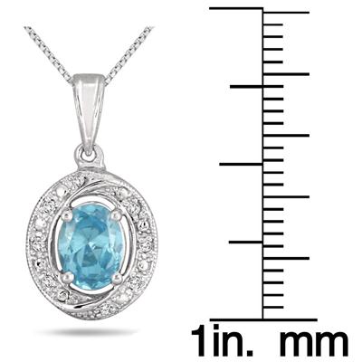 Blue Topaz and Diamond Royal Pendant in .925 Sterling Silver
