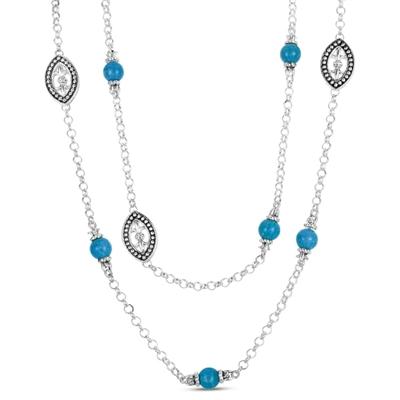 Fleur De Lis Turquoise Bead Necklace in .925 Sterling Silver 