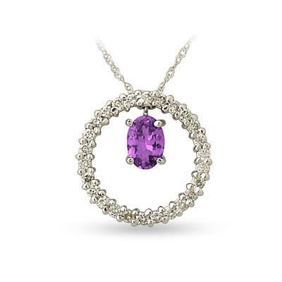 14kt White Gold Diamond and Amethyst Drop Circle Pendant