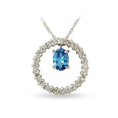 14kt White Gold Diamond and Blue Topaz Drop Circle Pendant