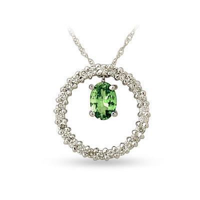 14kt White Gold Diamond and Peridot Drop Circle Pendant