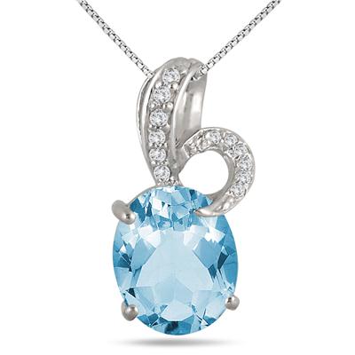 5.35 Carat Oval Natural Blue Topaz and Diamond Pendant in .925 Sterling Silver