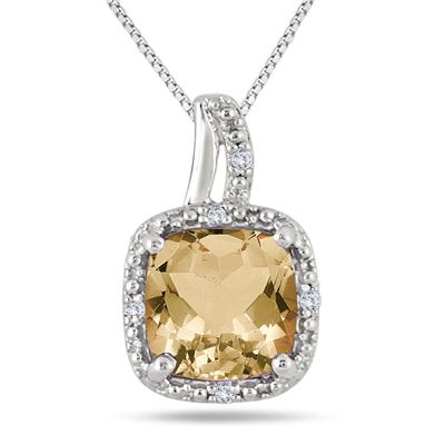 2 Carat Citrine and Diamond Pendant in .925 Sterling Silver
