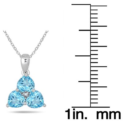 3/4 Carat 3 Stone Blue Topaz and Diamond Pendant in 10K White Gold