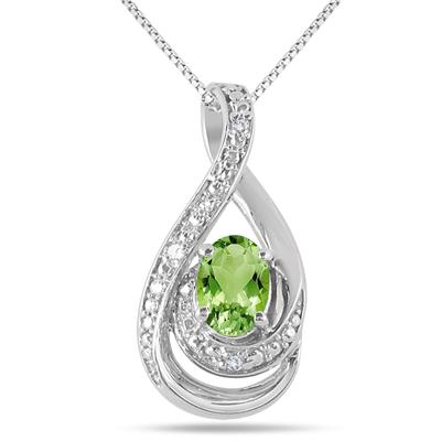 7x5 MM Peridot and Diamond Pendant in .925 Sterling Silver