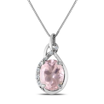 Pink Quartzs and Diamond Pendant in .925 Sterling Silver