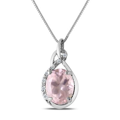 Pink Quartz and Diamond Pendant in .925 Sterling Silver