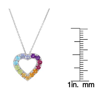 Multi-Colored Natural Gemstone Heart Pendant in .925 Sterling Silver