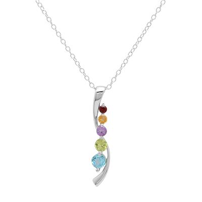 Multi-Colored Natural Rainbow Gemstone Journey Pendant in .925 Sterling Silver
