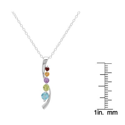 Multi-Colored Natural Rainbow Gemstone Journey Pendant in .925 Sterling Silver
