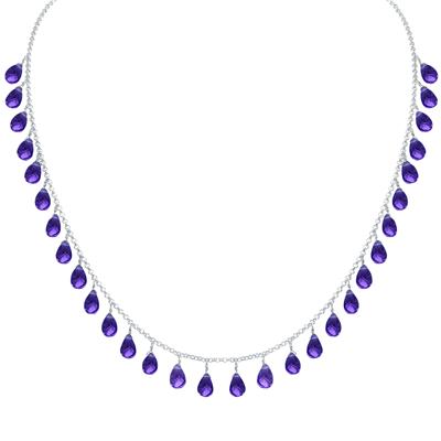 10 Carat TW All Natural Briolette Cut Pear Shaped Amethyst Tear Drop Necklace in .925 Sterling Silver