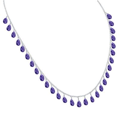 10 Carat TW All Natural Briolette Cut Pear Shaped Amethyst Tear Drop Necklace in .925 Sterling Silver