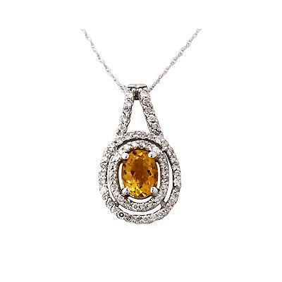 Regal Citrine and Diamond Pendant in 14kt White Gold