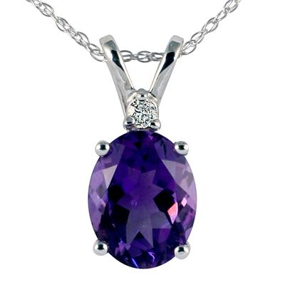 14k White Gold Diamond and Amethyst Pendant