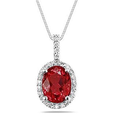 Garnet and Diamond Pendant in 14K White Gold