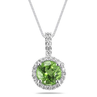 Peridot and Diamond Pendant in 14K White Gold