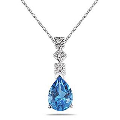 1 Carat Blue Topaz and Diamond Antique Pendant in 14K White Gold