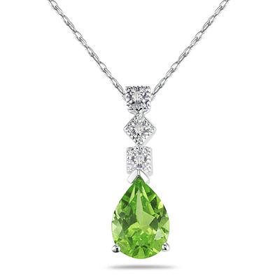 1 Carat Peridot and Diamond Antique Pendant in 14K White Gold