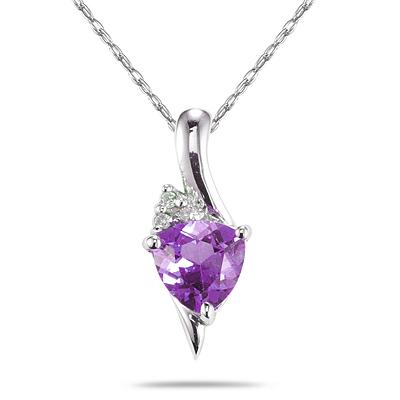 Trillion Shaped Amethyst and Diamond Pendant in 14K White Gold