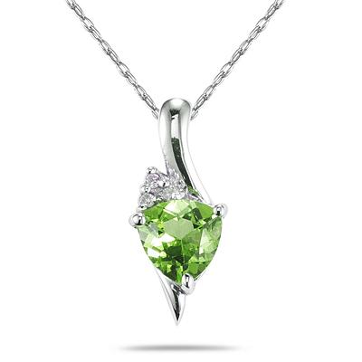 Trillion Shaped Peridot and Diamond Pendant in 14K White Gold