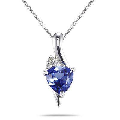 Trillion Shaped Sapphire and Diamond Pendant in 14K White Gold
