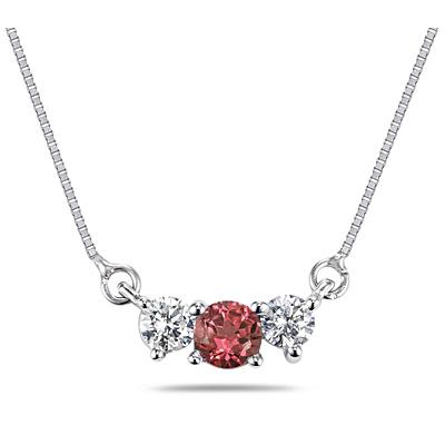 Garnet and Diamond Three Stone Pendant in 14K White Gold