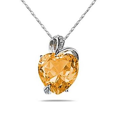 4 3/4 Carat Citrine Heart and Diamond Pendant in 14K White Gold