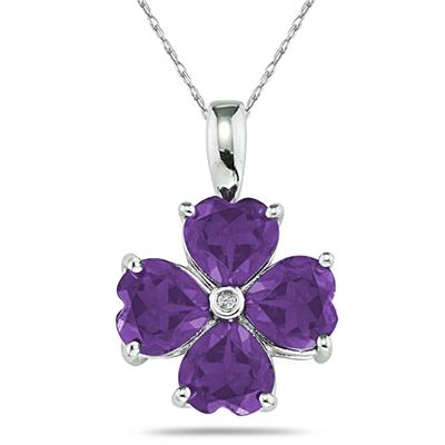 14k White Gold Diamond and Amethyst Heart Flower Pendant
