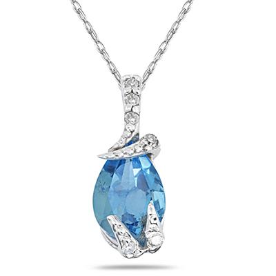 Pear Shaped Blue Topaz and Diamond Pendant in White Gold