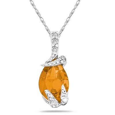 Pear Shaped Citrine and Diamond Pendant in White Gold