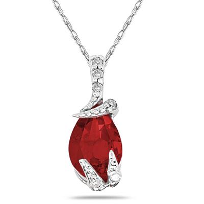 Pear Shaped Garnet and Diamond Pendant in White Gold