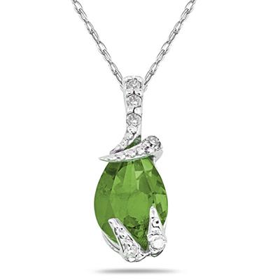 Pear Shaped Peridot and Diamond Pendant in White Gold