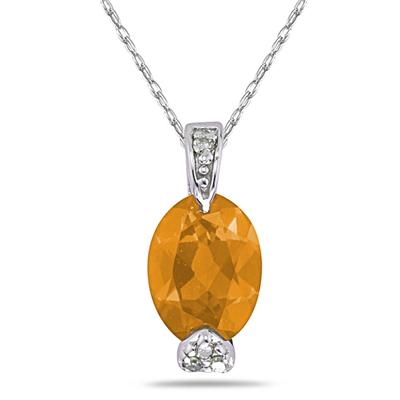 Oval Shaped Citrine Pendant with Diamonds in White Gold